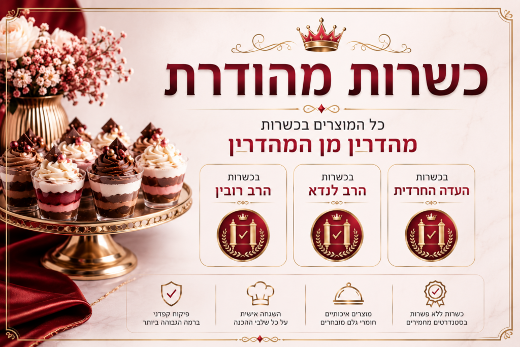 שולחן פרווה מעוצב עם עוגות וקישוטים לכשרות.